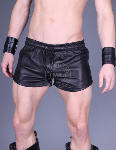 Black Leather Mini Short - Black Stripes