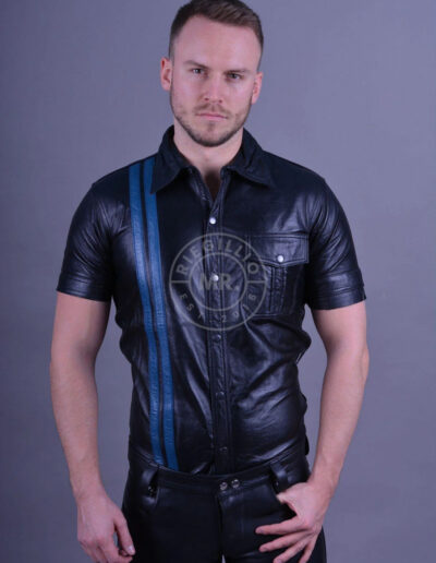 Leather Shirt - Blue Stripes